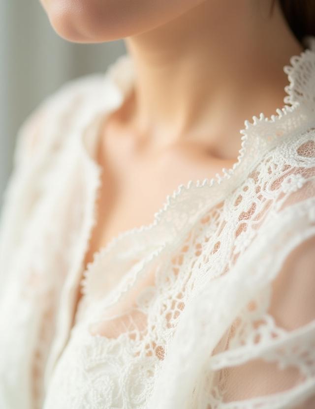 Détail d'un chemisier en dentelle.